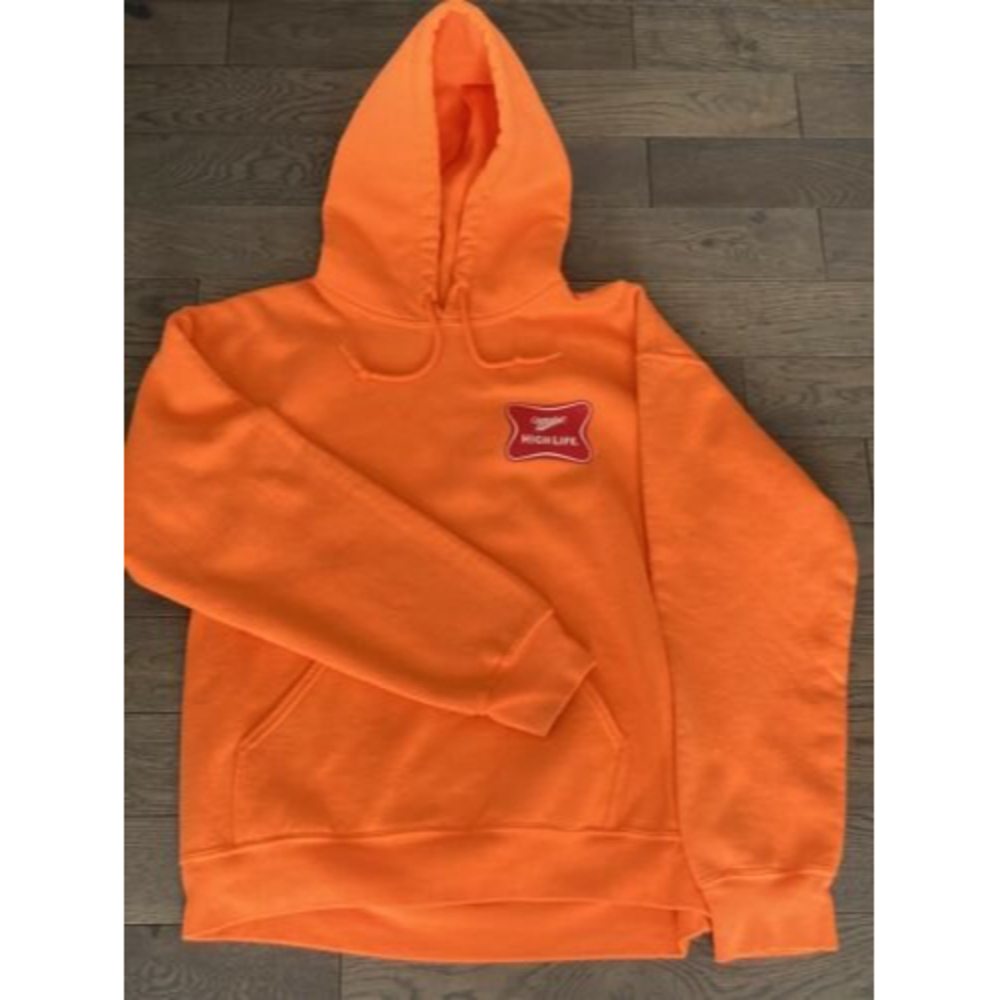 Miller High Life Logo Orange Pullover Hoodie Sweatshirt ~  Men’s Size  Medium